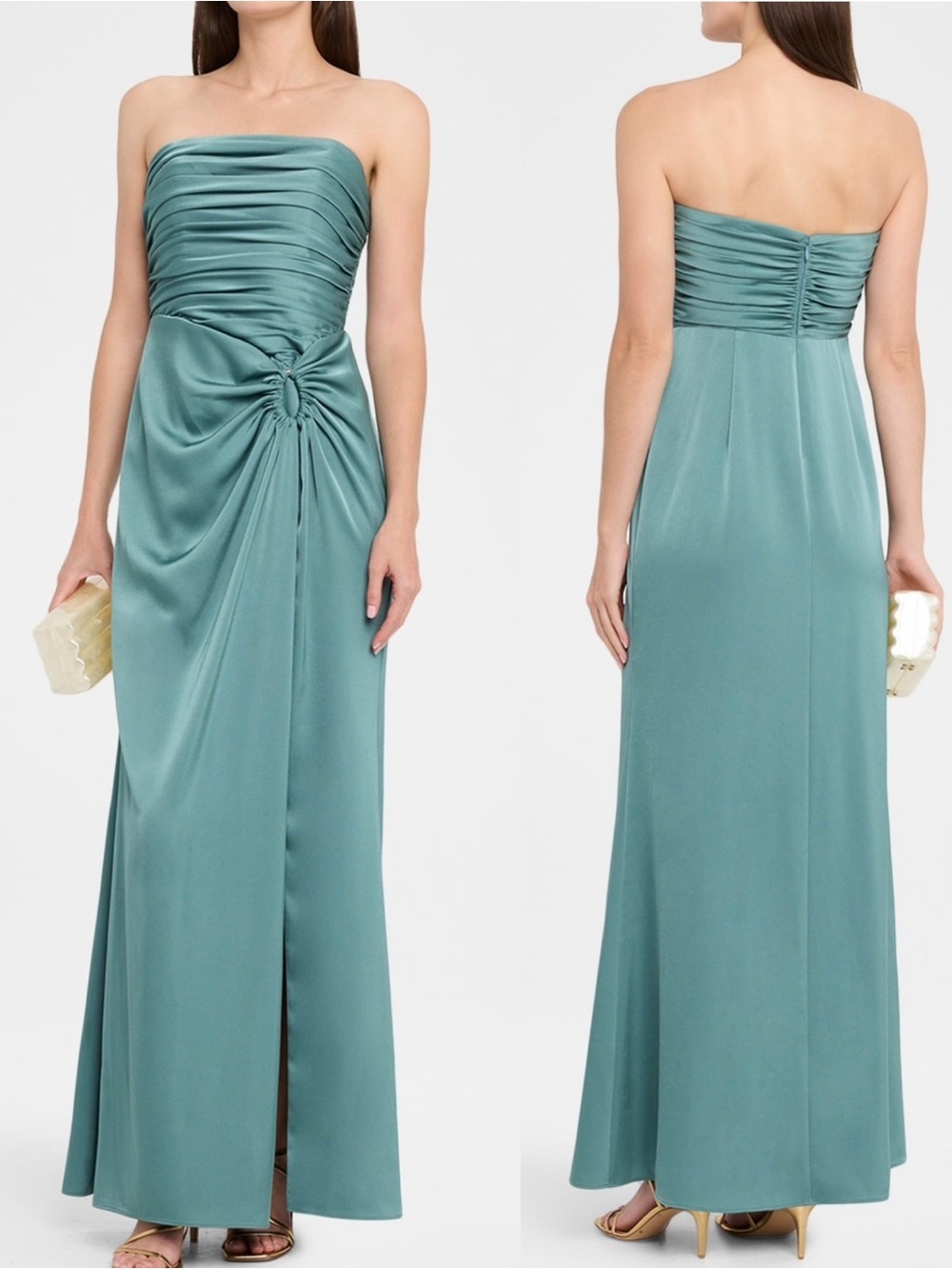 Aidan Mattox Women’s Strapless Pleated Crepe Satin Mint Green Maxi Gown Size 6